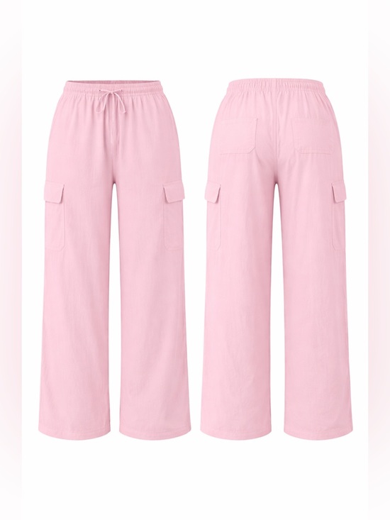 Halara Pink Wide Leg Cargo Pants XS/NWT Drawstring Lightweight Travel Lounge - Picture 3 of 3